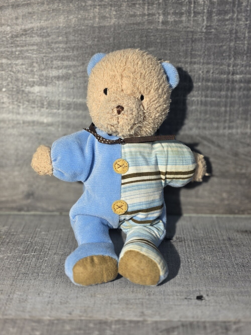 Carter's Plush Teddy Bear PJs Pajamas Rattle Plush Blue Tan Stuffed Retired b118